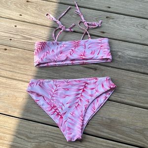 SHEIN bikini pink with a leaf pattern